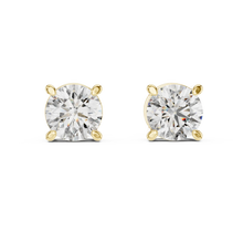 Round moissanite tiger prong stud earrings in yellow 925 sterling silver, view 4