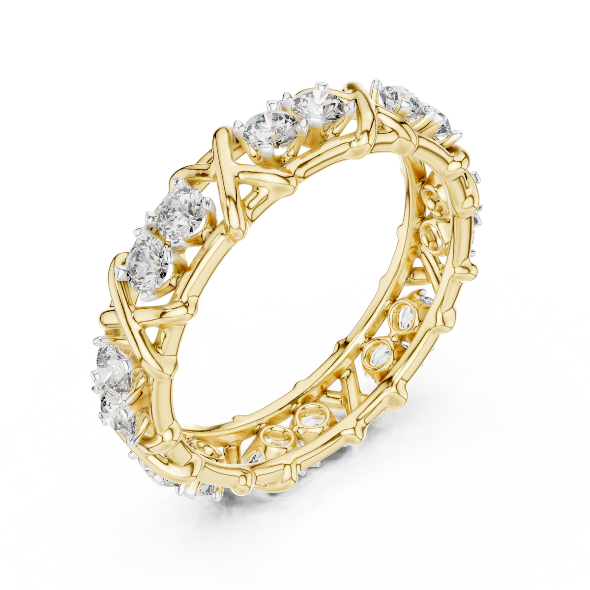 X Station Moissanite Eternity Band in yellow 925 sterling silver, view 2