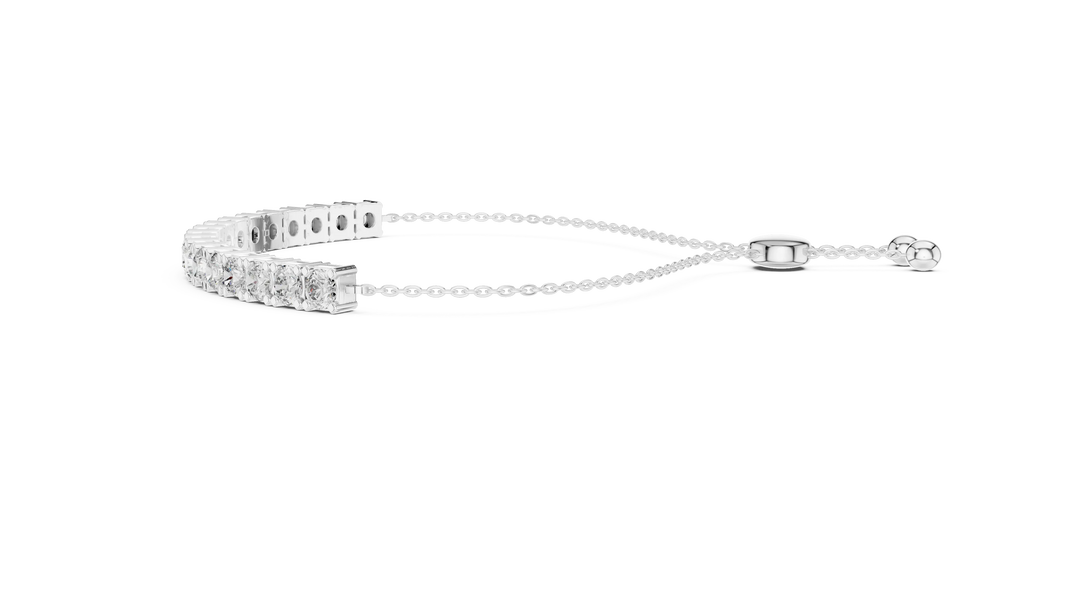 Round Moissanite Bolo Slider Bracelet in white 925 sterling silver, view 4