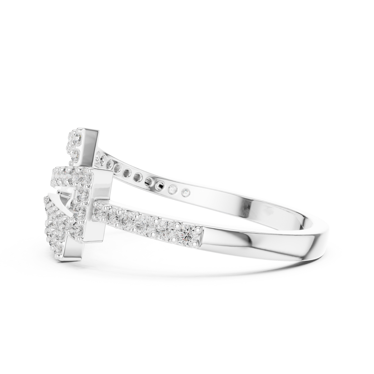 Geometric Zigzag Pavé Bypass Moissanite Ring in white 925 sterling silver, view 3
