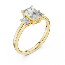 Radiant Cut Moissanite Ring with Baguette Side Stones in yellow 925 sterling silver, view 2