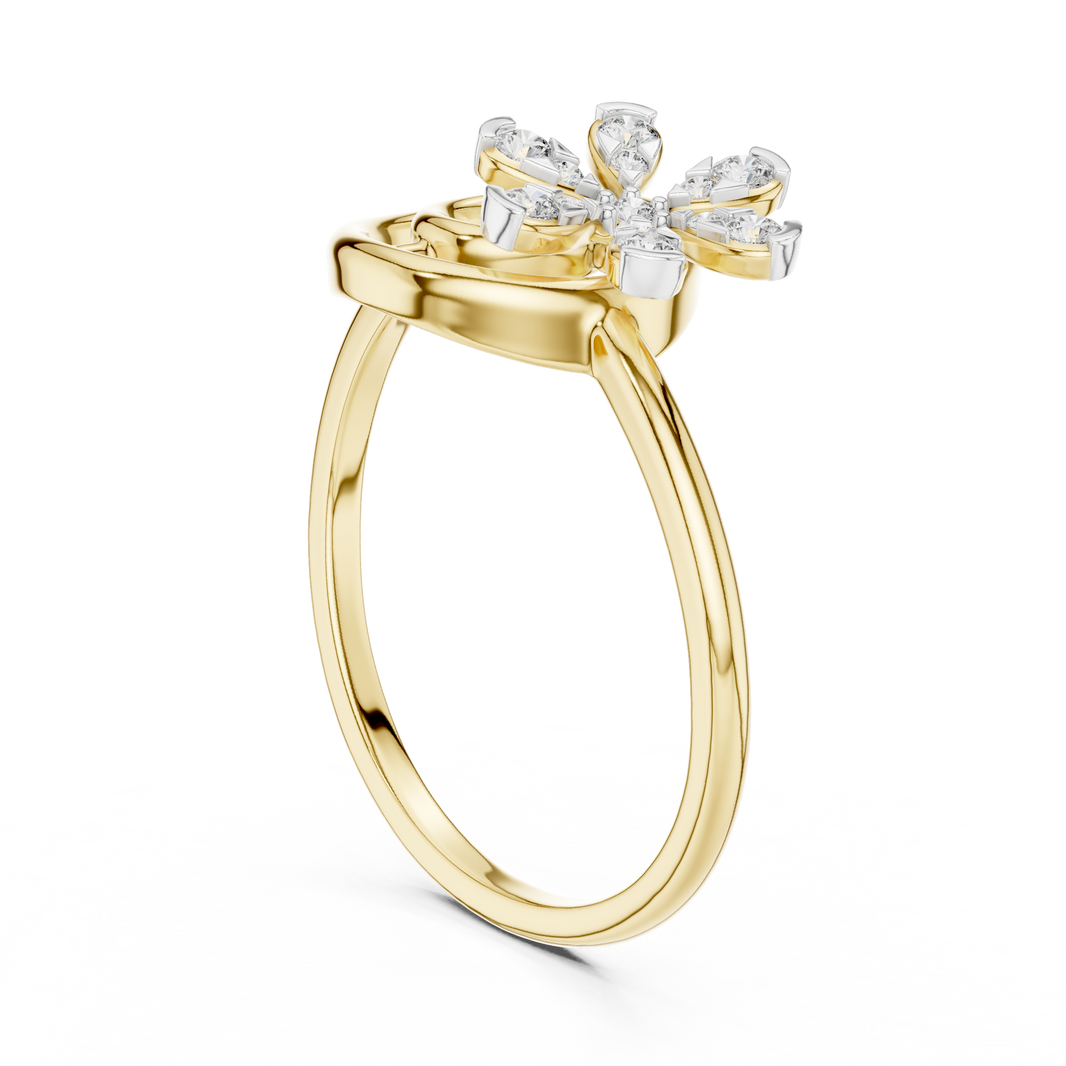 Spiral Flower Moissanite Ring in yellow 925 sterling silver, view 1