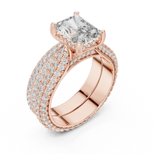 Radiant Cut Moissanite Ring with Wide Pavé Band in rose 925 sterling silver, view 2