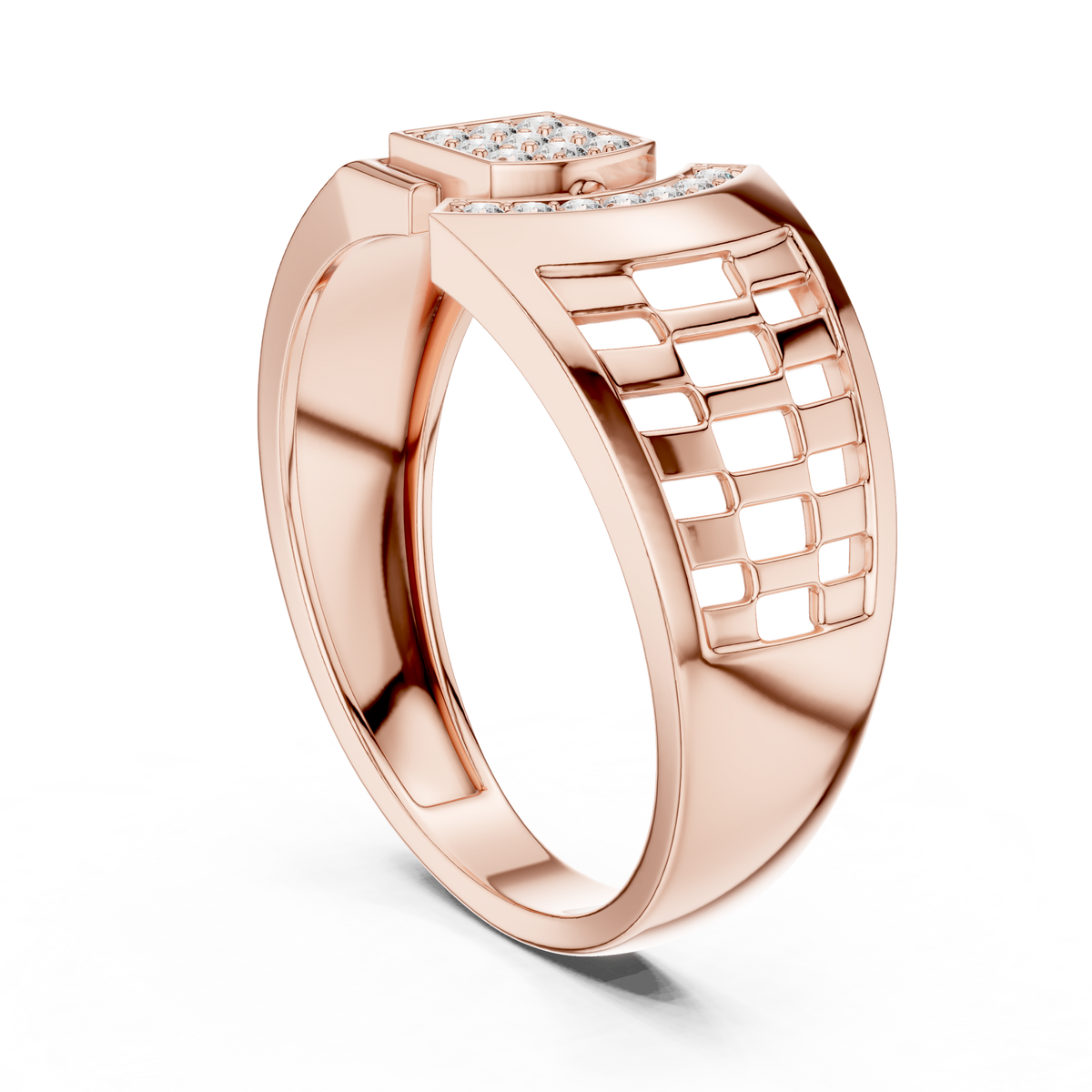 Men's Square Pavé Panel Asymmetric Moissanite Band in rose 925 sterling silver, view 1