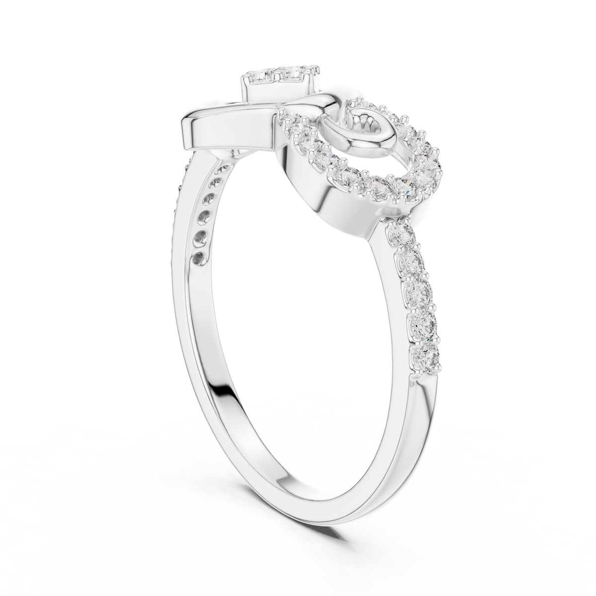 Open Square Cluster and Swirl Moissanite Ring in white 925 sterling silver, view 1