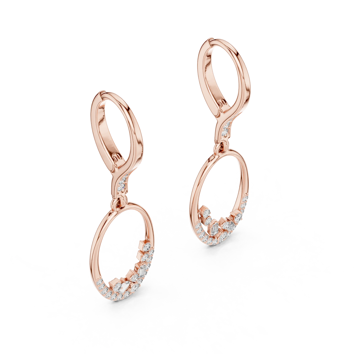 Moissanite cluster oval drop earrings in rose 925 sterling silver, view 2