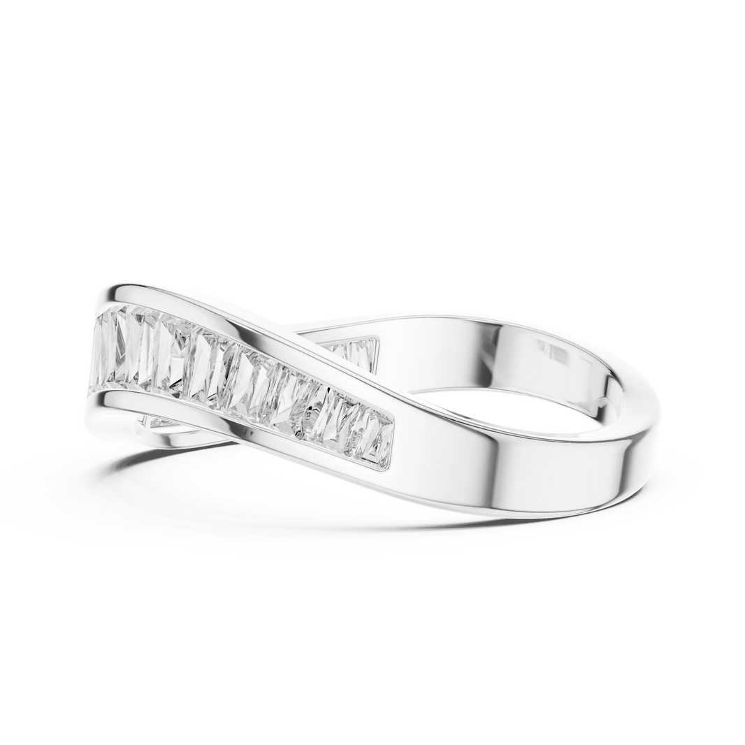 Baguette Moissanite Curved Contour Band in white 925 sterling silver, view 3