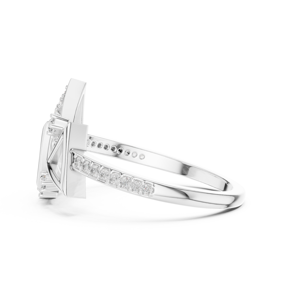 Geometric Triangle Pavé Moissanite Cocktail Ring in white 925 sterling silver, view 3