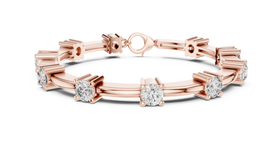 Round Moissanite Station Bar Bracelet in rose 925 sterling silver, view 1
