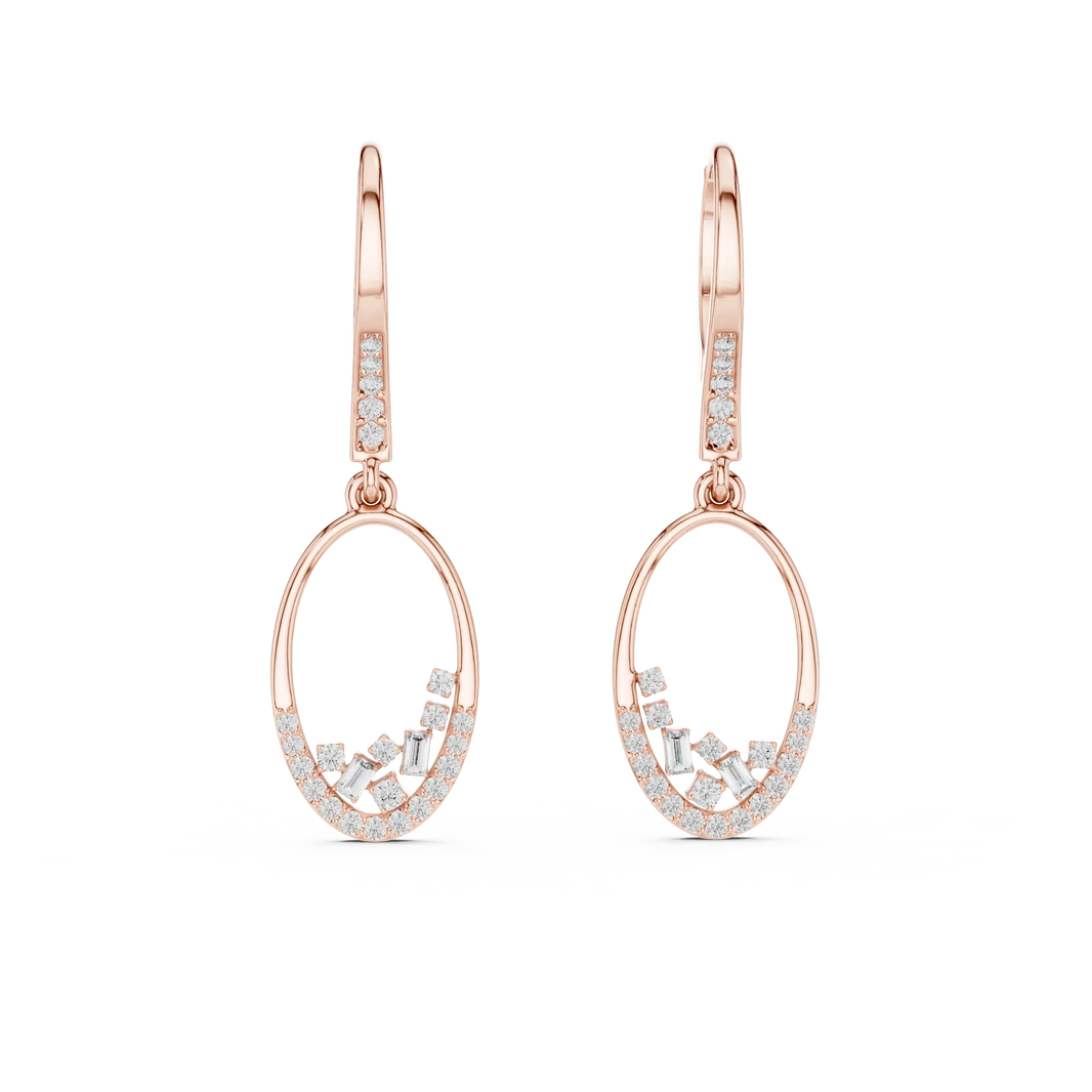 Moissanite cluster oval drop earrings in rose 925 sterling silver, view 4