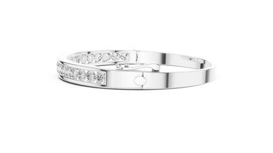 Channel Set Round Moissanite Hinged Bangle in white 925 sterling silver, view 4