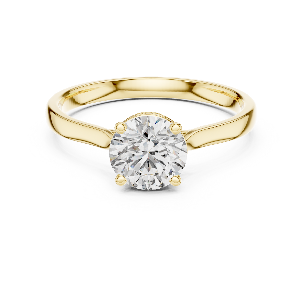 Round Hidden Halo Moissanite Solitaire Ring in yellow 925 sterling silver, view 4