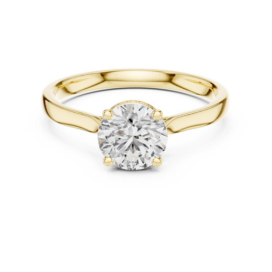 Round Hidden Halo Moissanite Solitaire Ring in yellow 925 sterling silver, view 4