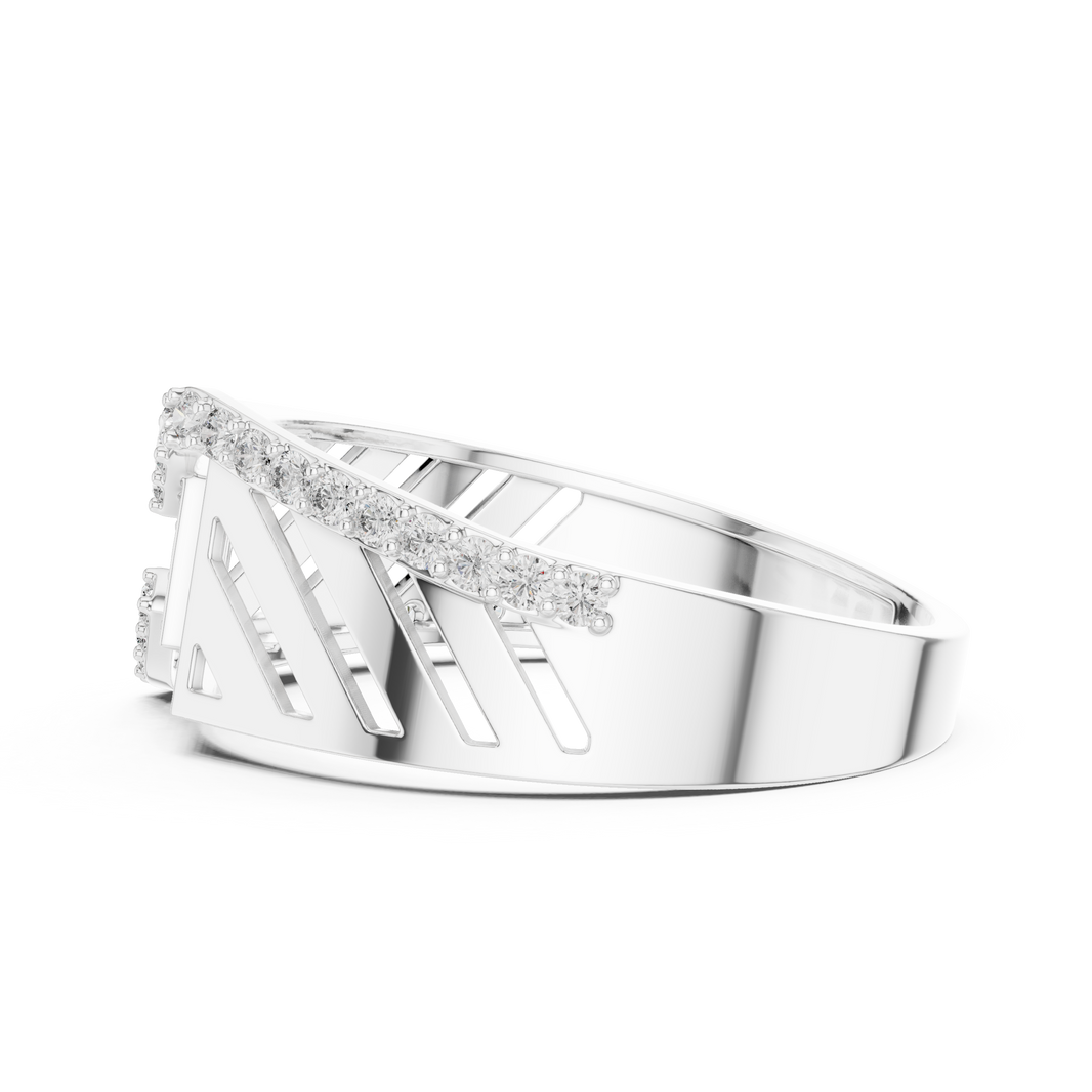 Men's Wide Openwork Square Cluster Moissanite Band in white 925 sterling silver, view 3