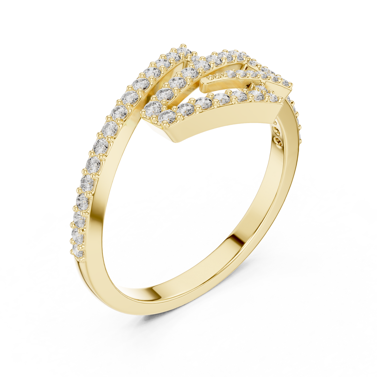 Geometric Zigzag Pavé Bypass Moissanite Ring in yellow 925 sterling silver, view 2