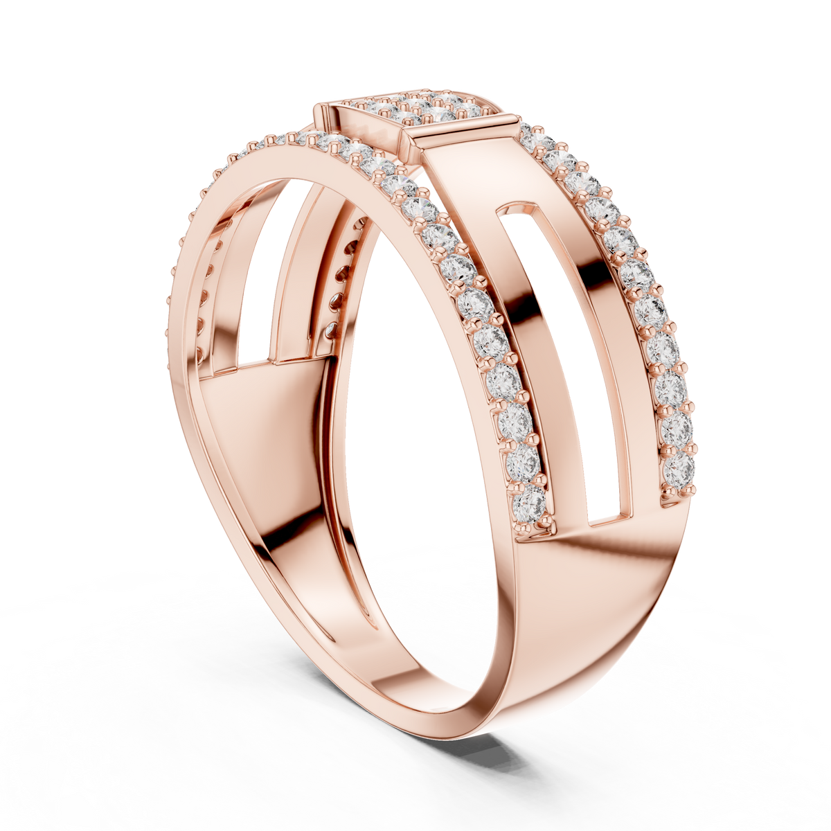 Square Cluster Double-Row Moissanite Band in rose 925 sterling silver, view 1
