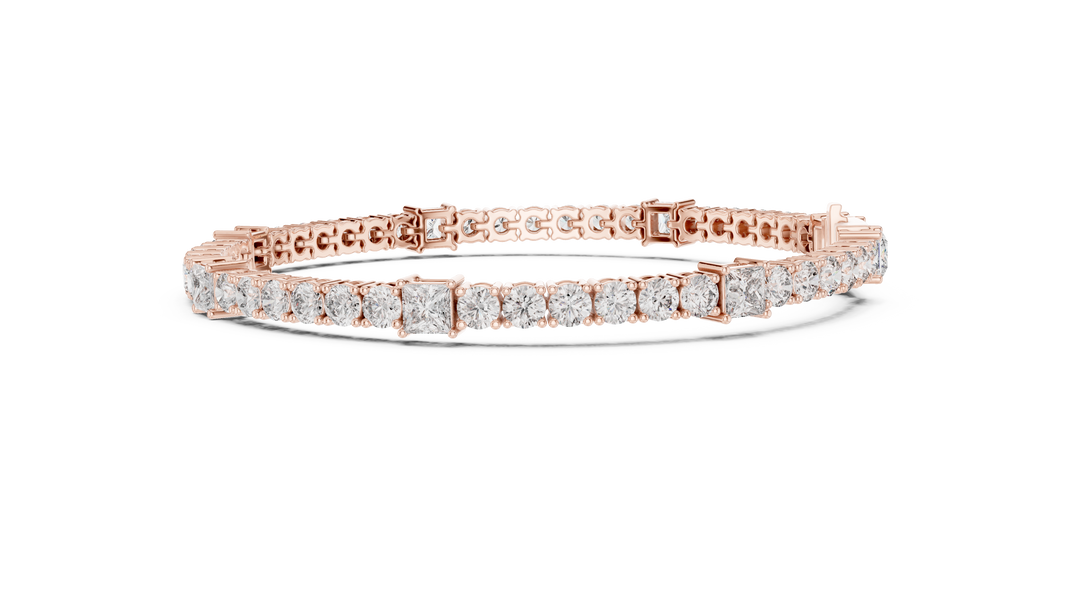 Princess Station Round Moissanite Tennis Bracelet in rose 925 sterling silver, view 4