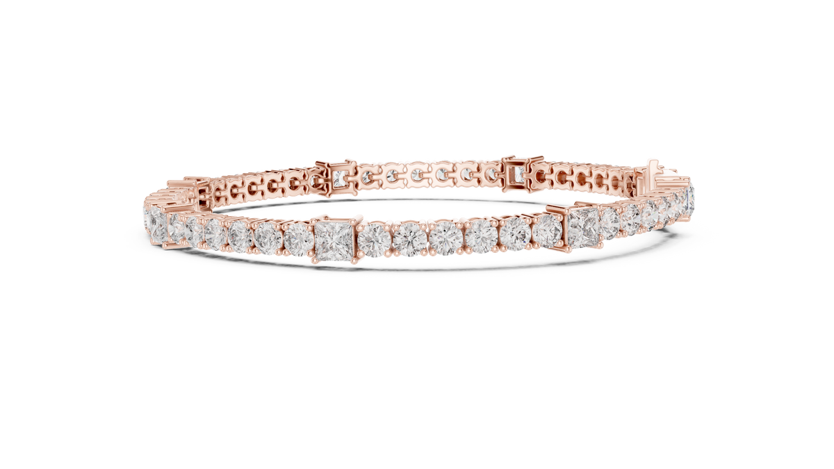 Princess Station Round Moissanite Tennis Bracelet in rose 925 sterling silver, view 4