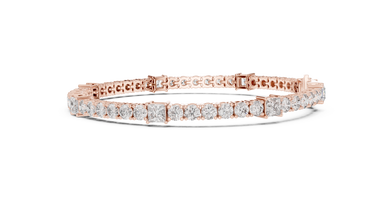 Princess Station Round Moissanite Tennis Bracelet in rose 925 sterling silver, view 4