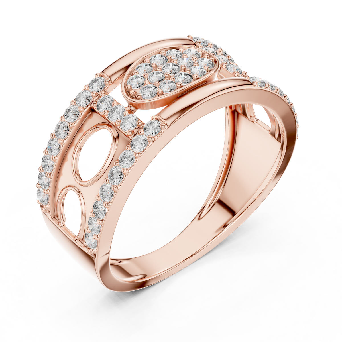 Oval Pavé Cluster Openwork Moissanite Statement Band in rose 925 sterling silver, view 2