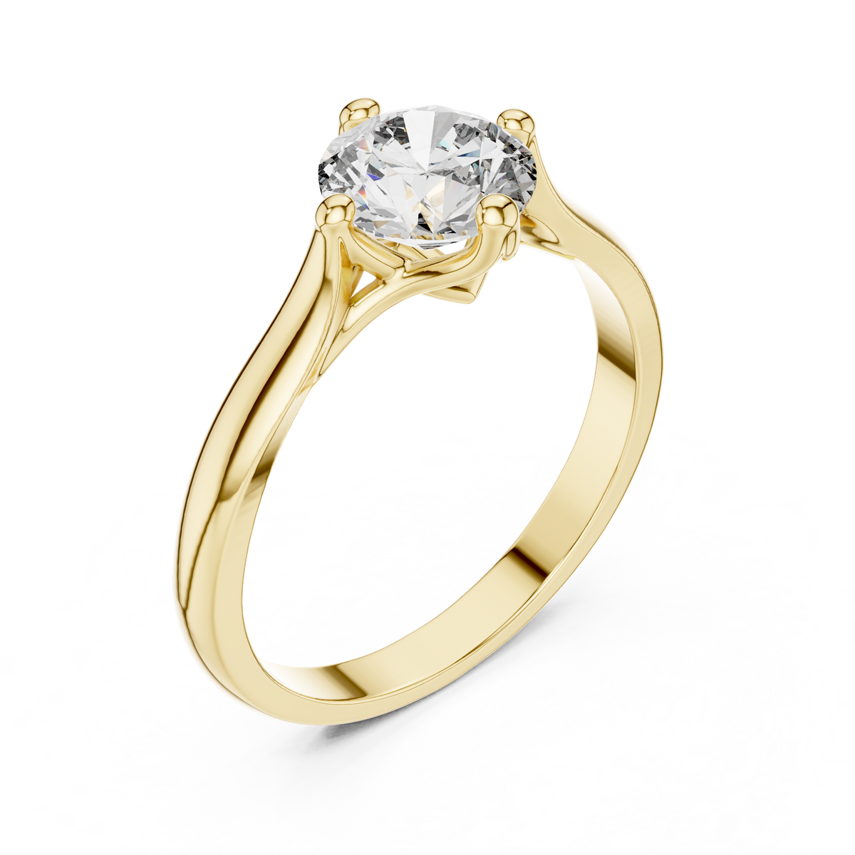 Round Compass Set Moissanite Split Cathedral Solitaire Ring in yellow 925 sterling silver, view 2