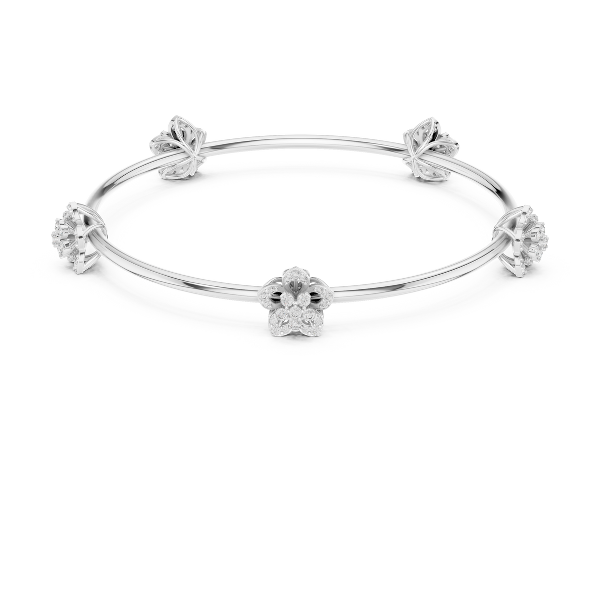 Floral Cluster Moissanite Bangle in white 925 sterling silver, view 4