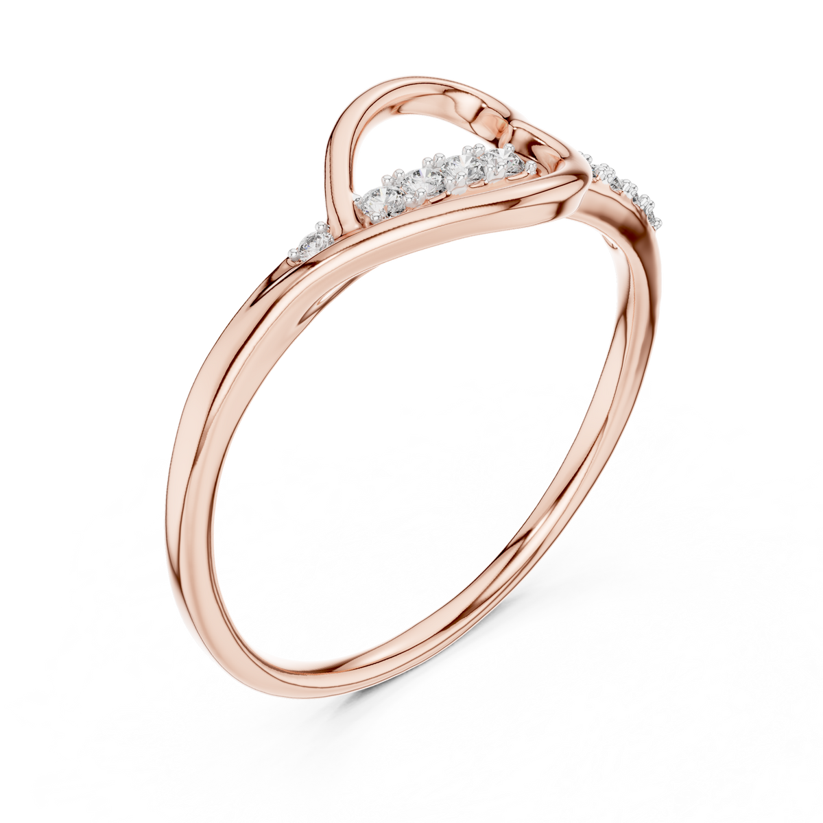 Sideways Open Heart Moissanite Ring in rose 925 sterling silver, view 2