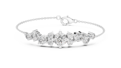 Graduated Round Moissanite Cluster Chain Bracelet in white 925 sterling silver, view 1