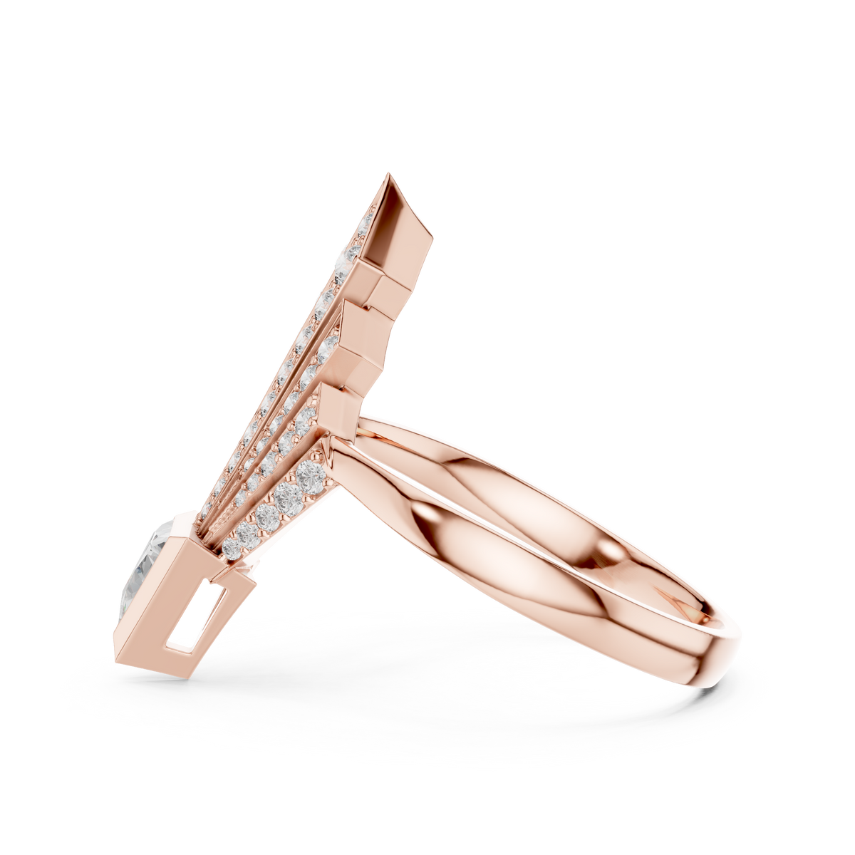 Art Deco Pavé Fan Moissanite Shield Ring in rose 925 sterling silver, view 3