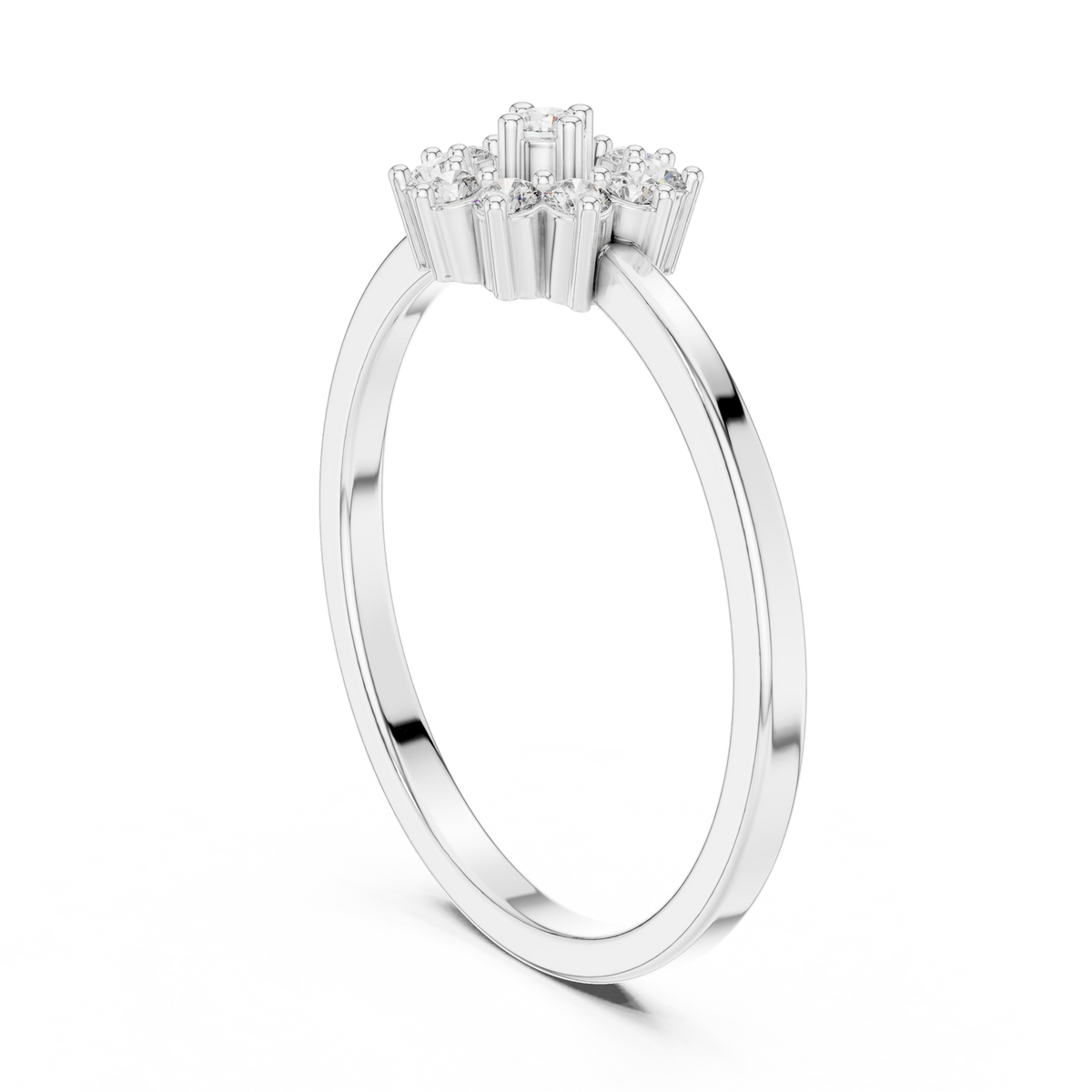 Flower Halo Cluster Moissanite Ring in white 925 sterling silver, view 1