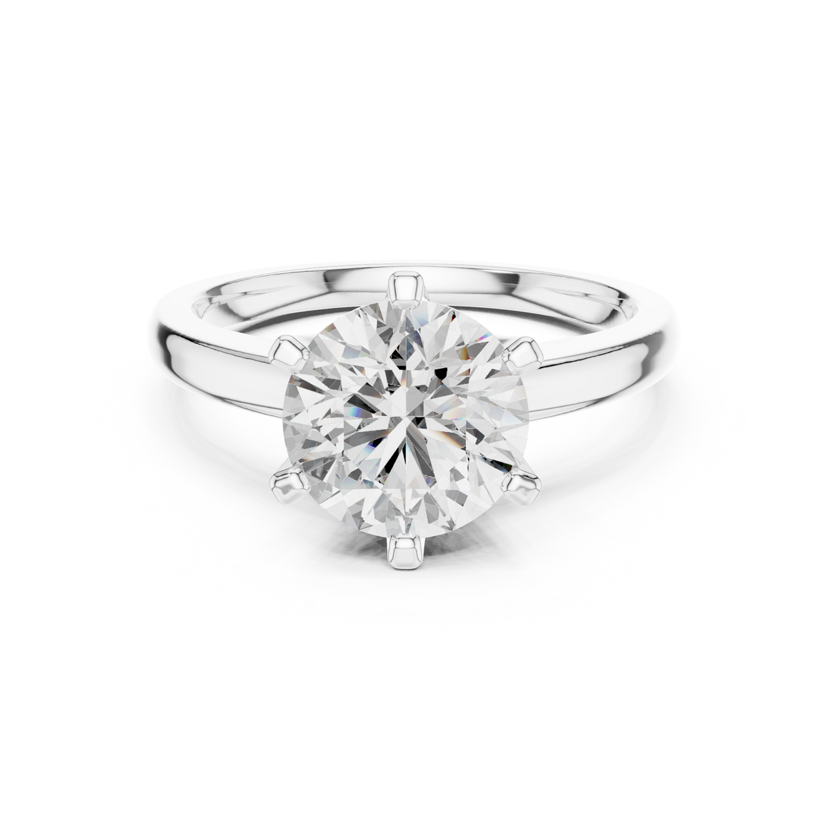 Round Six Prong Moissanite Solitaire Ring in white 925 sterling silver, view 4
