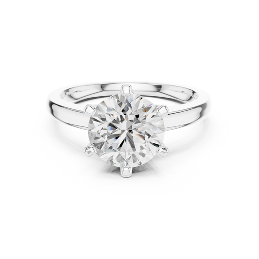 Round Six Prong Moissanite Solitaire Ring in white 925 sterling silver, view 4