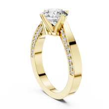 Round Solitaire Moissanite Ring with Pavé Cathedral Shank in yellow 925 sterling silver, view 1