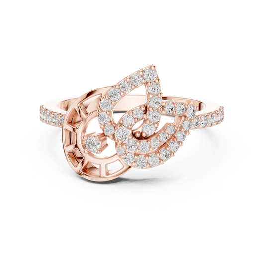 Pavé Leaf and Nautilus Swirl Moissanite Ring in rose 925 sterling silver, view 4