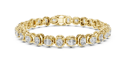 Cushion Cut Moissanite Tennis Bracelet in yellow 925 sterling silver, view 1