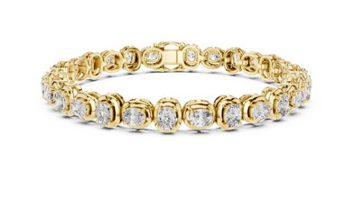 Cushion Cut Moissanite Tennis Bracelet in yellow 925 sterling silver, view 1