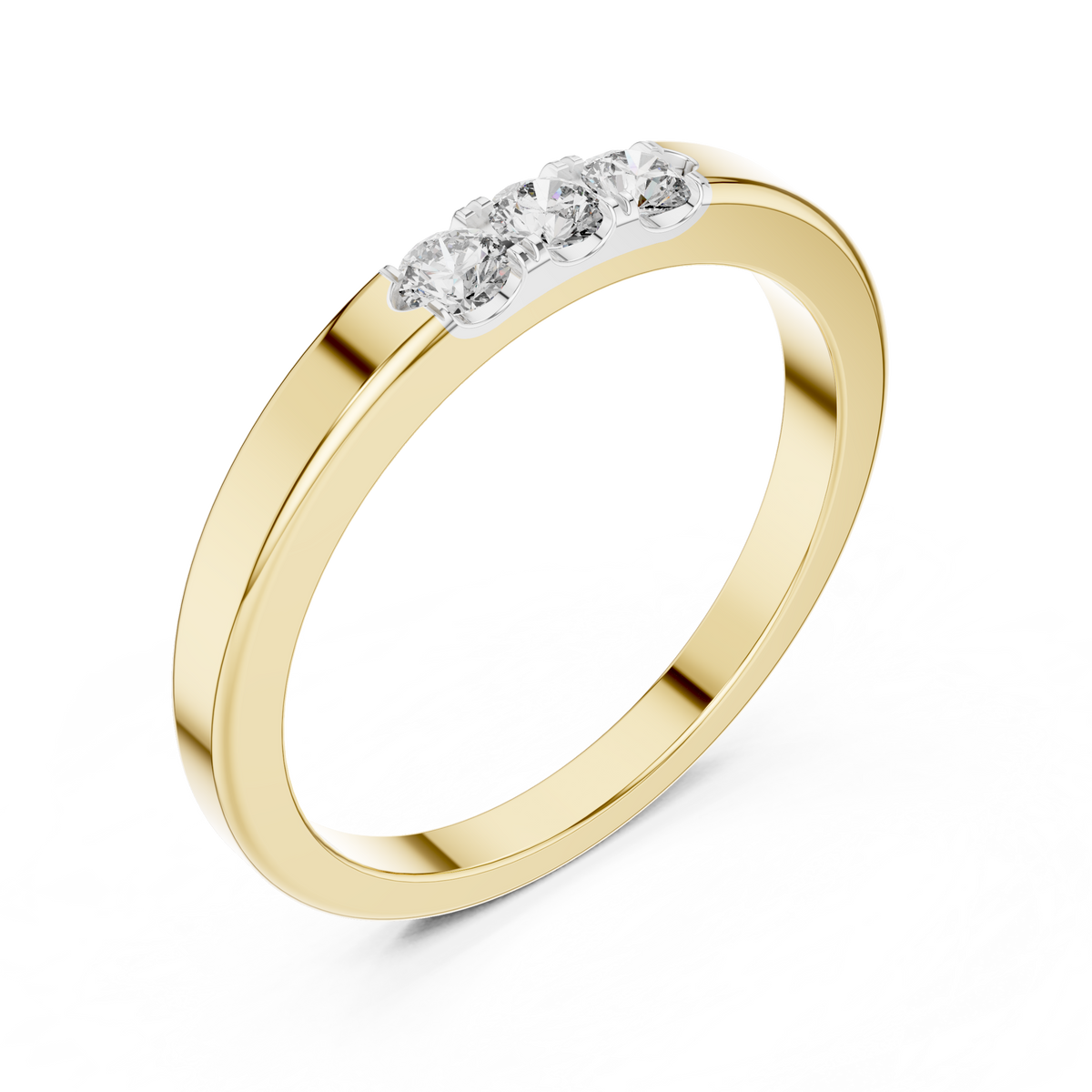 Three Stone Flat Moissanite Band in yellow 925 sterling silver, view 2