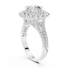 Round Cluster Halo Moissanite Engagement Ring in white 925 sterling silver, view 1