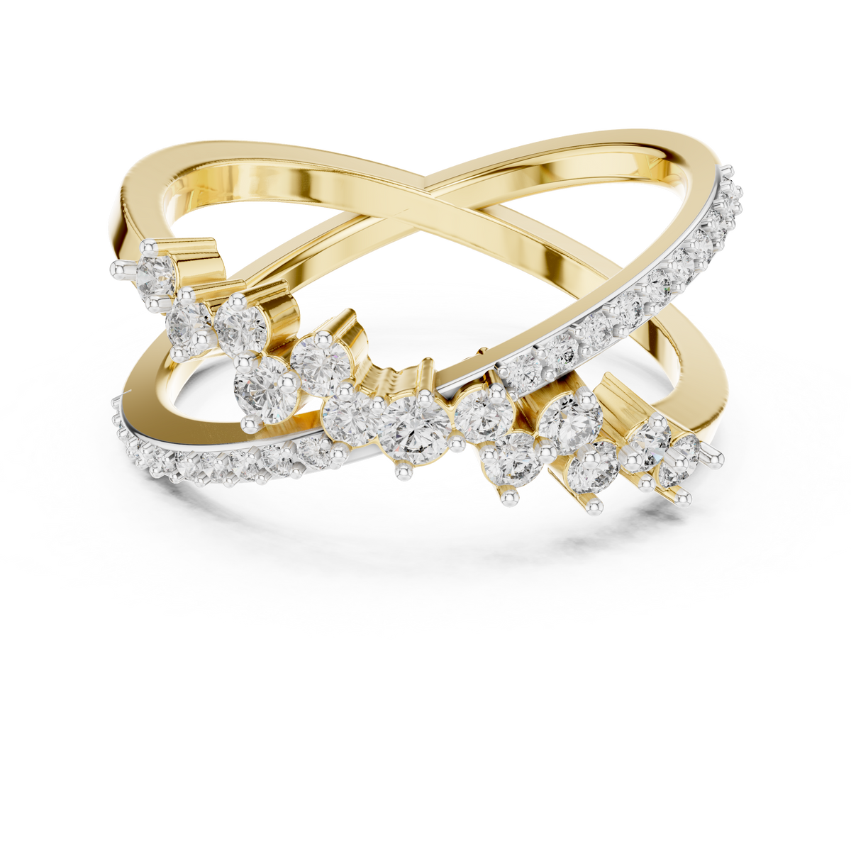 Crossover X Cluster Moissanite Ring in yellow 925 sterling silver, view 4