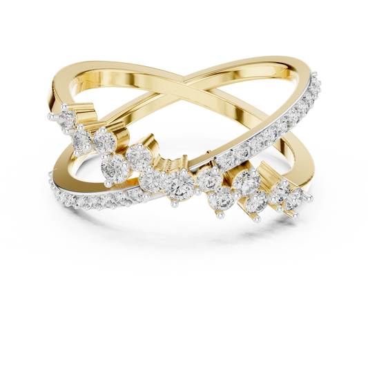 Crossover X Cluster Moissanite Ring in yellow 925 sterling silver, view 4