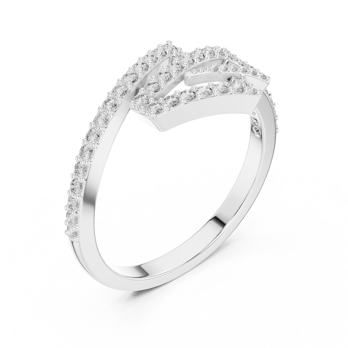 Geometric Zigzag Pavé Bypass Moissanite Ring in white 925 sterling silver, view 2