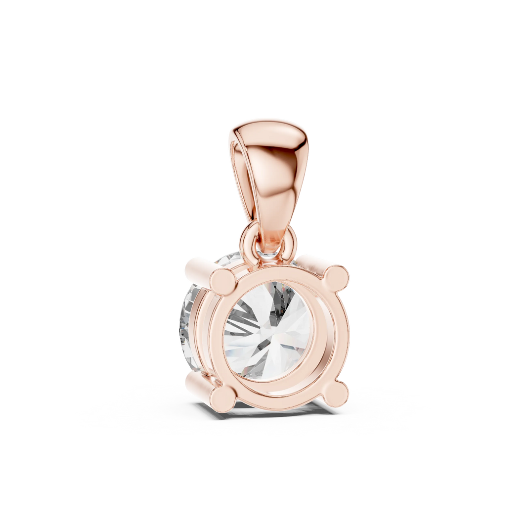 Round Solitaire Moissanite Pendant in rose 925 sterling silver, view 4