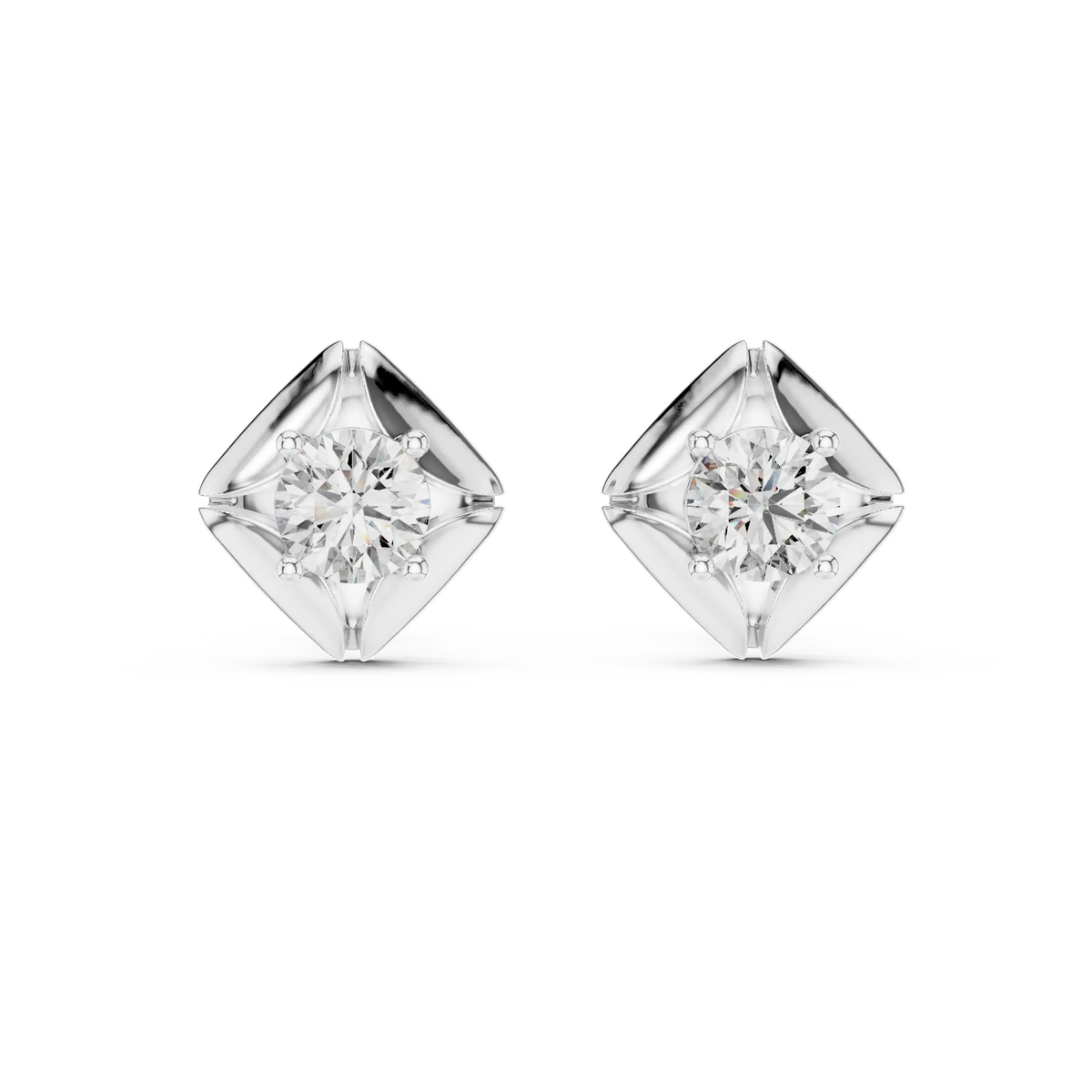 Round moissanite petal frame stud earrings in white 925 sterling silver, view 4