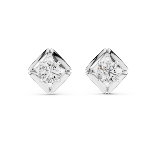 Round moissanite petal frame stud earrings in white 925 sterling silver, view 4