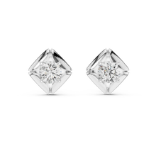 Round moissanite petal frame stud earrings in white 925 sterling silver, view 4