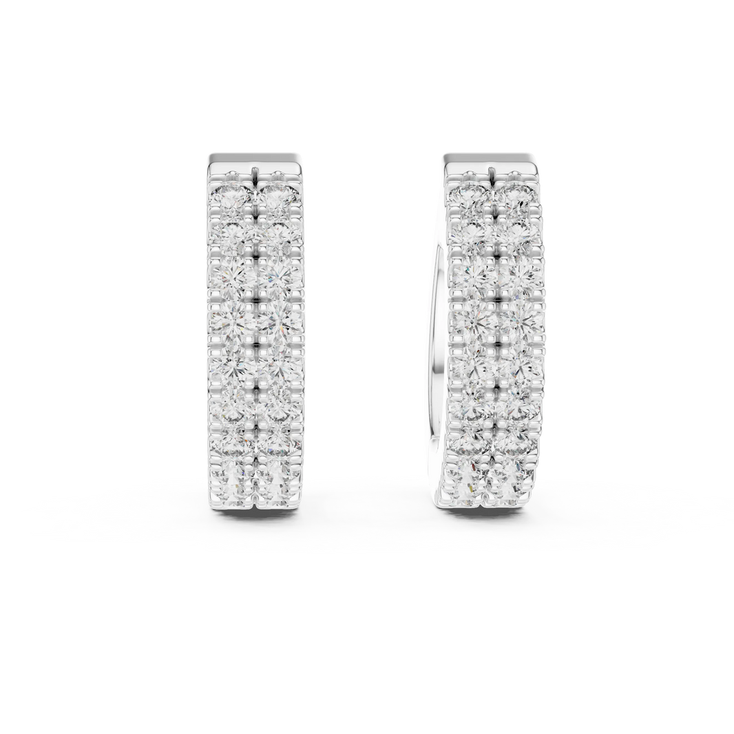 Moissanite double row pave huggie earrings in white 925 sterling silver, view 4