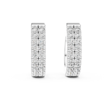 Moissanite double row pave huggie earrings in white 925 sterling silver, view 4