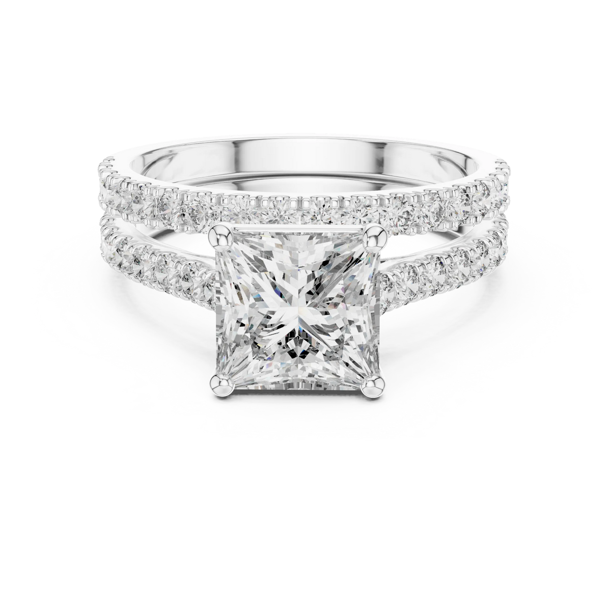 Princess Cut Moissanite Double Pavé Band Ring in white 925 sterling silver, view 4