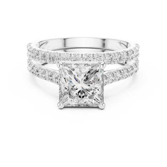 Princess Cut Moissanite Double Pavé Band Ring in white 925 sterling silver, view 4