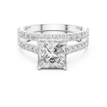 Princess Cut Moissanite Double Pavé Band Ring in white 925 sterling silver, view 4